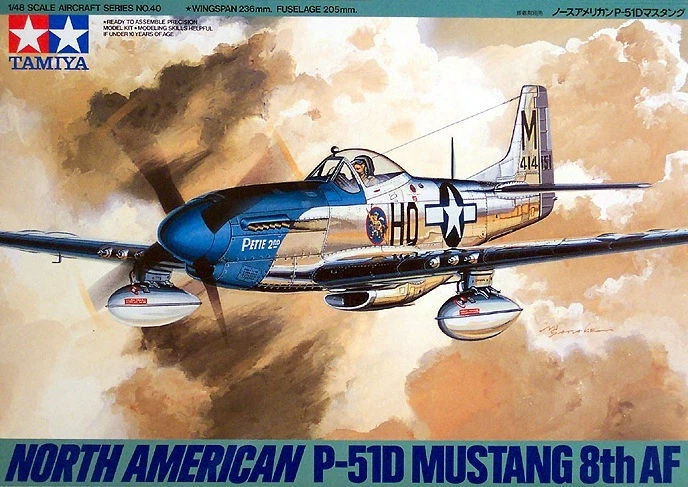 Tamiya 61040 1/48 Scale Model Kit US 8th Air Force North American P-51D Mustang - Image 1 of 1