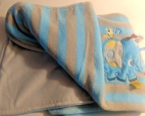 Taggies Bright Stars Blue Elephant Baby Blanket Gray Stripes Lovey Security - Picture 1 of 4