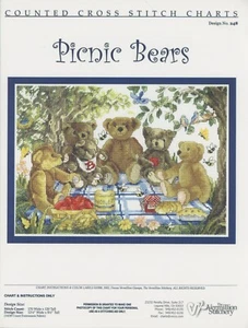 Picnic Bears Teddy Honey Bees Donna Vermillion Counted Cross Stitch Pattern - Picture 1 of 2