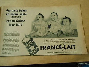 1953 Original France Lait 3 bébé en bonne sante des triplés Print Pub AD - Picture 1 of 1