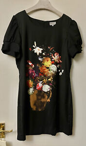 WOLF AND WHISTLE Black Watercolour Flowers Print Dress size UK 16