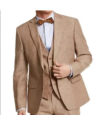 Bar III мужчин Slim-Fit желтовато-коричневый две кнопки в тонкую полоску льняной костюм куртка размер 40с новый - Изображение 1 из 4