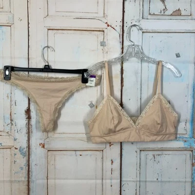 Jenni Intimates By Jennifer Moore Bralette and Thong Panty Set Chai Lace Trim 2X - Image 1 of 4