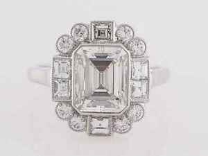 Art Deco Style 3.5Ct Emerald Lab Created Diamond Wedding 14K White Gold FN Ring - Picture 1 of 12