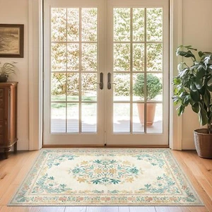 Vintage Floral 3x5 Area Rugs for Entryway - Machine Washable Distressed Design U - Picture 1 of 8
