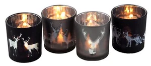 Christmas Stag Reindeer Wildlife Tealight Candle Holders - Grey Black (Set of 4) - Picture 1 of 3
