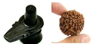 MARBLE Shiva Lingam 2" idol for God Puja Stone Carving With Panchmukhi Rudraksha - Picture 1 of 3