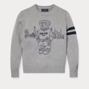Polo by Ralph Lauren Gray Sweater with Bear Design New York Kids 7 Blue RARE - Picture 1 of 9
