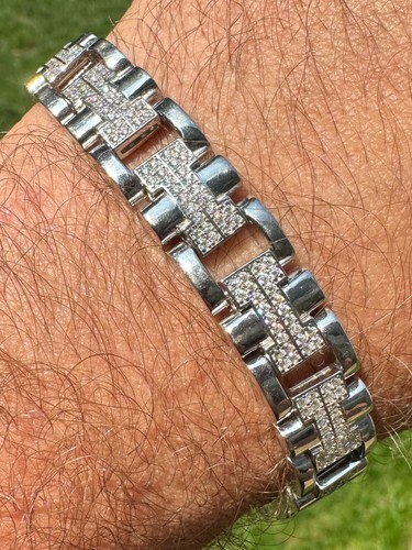 HERMÈS Bracciale Maglia Hermes Ghiacciato Uomo 12 mm Vero Argento Sterling 925 Inondato HipHop