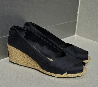 Lauren Ralph Lauren Cecilia Shantug Alpargata Cuñas Talla 8 Seda Peep Toe Azul Foto 1 de 4