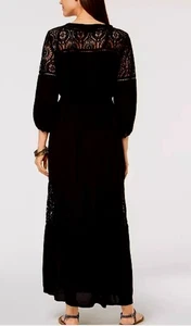 Maxi Vestido Style & Co Usado en Excelente Condición Borde de Encaje Transparente Manga Larga Negro Sin Mangas Cachicho Boho - Imagen 1 de 12