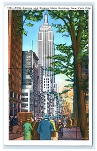 Vintage Lithographie Postkarte der Fifth Avenue & Empire State Building NYC - Bild 1 von 2