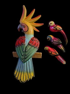 PAPPAGALLI ARTE POPOLARE MESSICANA VINTAGE CERAMICA FATTA A MANO GRUPPO DI 4 - Foto 1 di 16