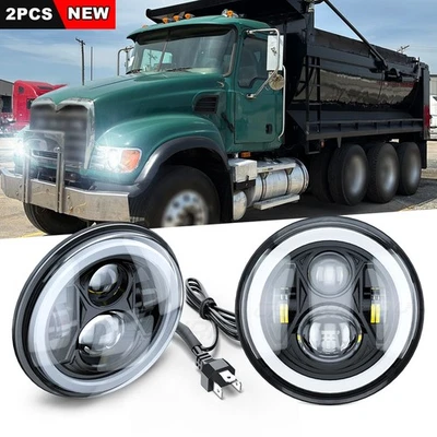 Par de faros LED redondos de 7 pulgadas RGB para camiones de volteo Mack Granite CV713 haz alto/bajo Foto 1 de 4