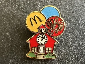 Vintage McDonalds Red School House Clock Golden Arches Collectable Lapel Hat Pin - Picture 1 of 2