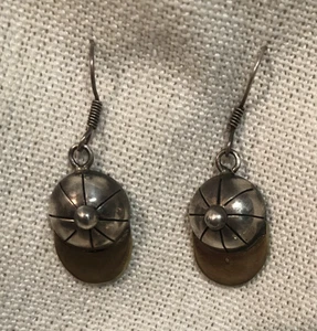 Silver & Brass Baseball/ Softball little league Cap Hat Drop Dangle Earrings - Picture 1 of 2