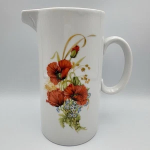 Jarra de porcelana/amapolas rojas/rojo y blanco floral/7 pulgadas de alto 3,5 pulgadas de ancho - Imagen 1 de 9