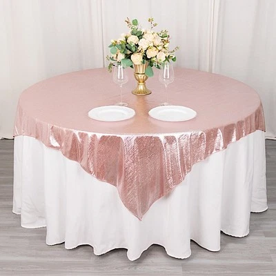 72" x 72" ROSE GOLD Polyester Square TABLE OVERLAY Glitter Sequin Dots Party - Image 1 of 4
