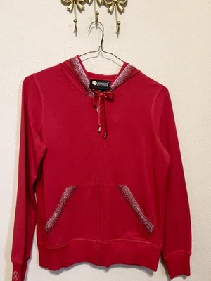Sudadera con capucha roja Christine Alexander con detalles de diamantes de imitación. Cremallera frontal.  Talla M Foto 1 de 4