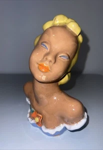 1930er Komlos Keramia Frauenbüste ungarische handbemalte Keramikfigur *WIE BESEHEN - Bild 1 von 12