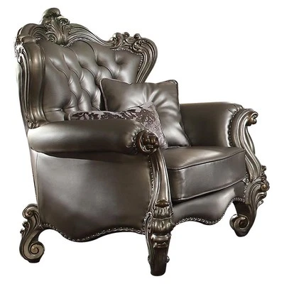 ACME Versailles Faux Leather Tufted Back Chair in Silver and Antique Platinum - Image 1 of 4