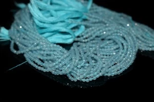 Natürlicher Blauer Aquamarin Facettierte Runde Perlen 2-3 mm 13 Zoll Strang B... - Bild 1 von 9