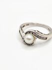 Designer NVC Sterling Silver Pearl Diamond Accent Band Ring MCM Sz 8