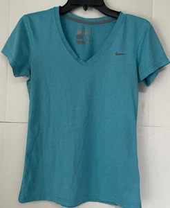 NIKE dri fit womens v neck athletic shirt blue size small - Picture 1 of 4