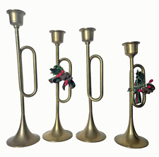 4 Vintage Mid Century Modern Brass Candle Stick Holders Bugle Horns 9” (2) 8" 7”