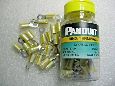50 Pack) Panduit KYNAR Crimp Ring Terminals #12-10 AWG - #10 Stud Tab PK10-10R-L - Image 1 of 4