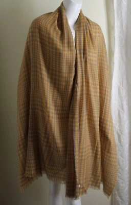 New Eskandar Orange Beige Natural GINGHAM CHECK 100% Cashmere Scarf Shawl Wrap - Image 1 of 4