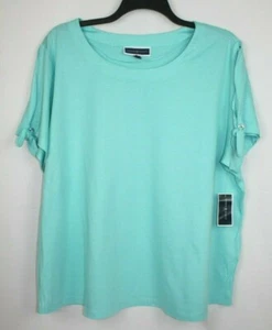 Karen Scott Damen kurz Schlitz Tie Schulter Ärmel Bluse Top Shirt Größe 1X türkis - Bild 1 von 4