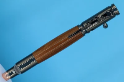 Gifts for Dad - A Gun Metal Bolt Action Pen with Rosewood - Image 1 of 4