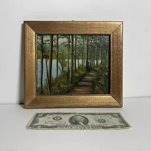 Antique Original Miniature Small Gem Oil Painting Gilt Frame Signed 1940 -Forest - Picture 1 of 21