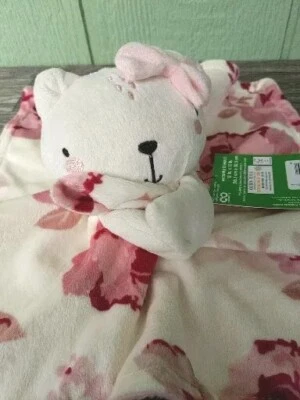 Cobertor de segurança branco gato Lovey Gerber bebê pelúcia rosas rosa com etiquetas 12"X12" - Imagem 1 de 4