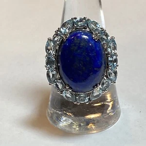 J&T 925 THAILAND CABOCHON LAPISLAZULI BLAUTOPAS OVAL BRIOLETTE RING 9-9 1/4 - Bild 1 von 13
