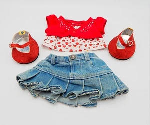 Build A Bear BAB Conjunto Corazones de San Valentín Falda Denim Rojo Brillo Zapatos - Imagen 1 de 8
