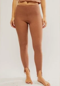 Intimately Free People Lux Life Leggings Sz M Tan Ribbed Ankle Length Cozycore - Picture 1 of 8