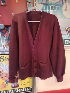 True Vintage Mid-century 1960s 1970s Brown Mens Cardigan Sweater ~~AS IS~~ FLAWS - Picture 1 of 16