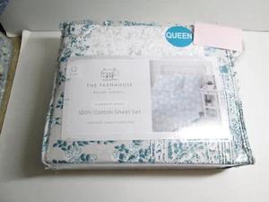 The Farmhouse by Rachel Ashwell  Queen Sheet Set  Teal and Gray Patchwork New - Picture 1 of 12
