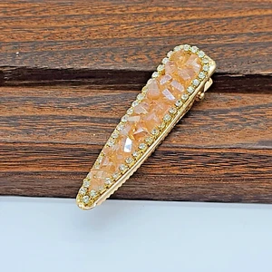 Gold Hair Clip w Clustered Pink Crystals & Clear Rhinestone Accents - Picture 1 of 7