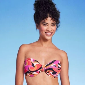 Shade & Shore Knot-Front Bandeau Bikini Top Womens 34B Underwire Removable-Pads - Picture 1 of 12