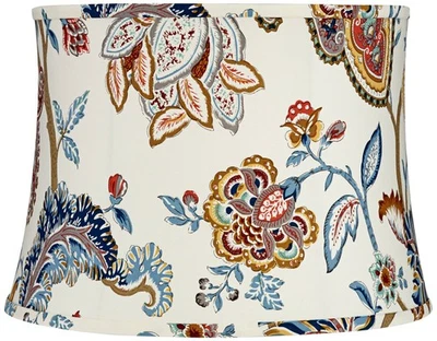 Pantalla de lámpara de tambor mediana blanca con estampado de cachemira 14" superior x 16" bot x 11,5" de alto Foto 1 de 4