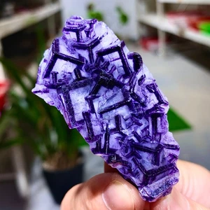 52G Natural purple green cubic fluorite mineral crystal sample/China - Picture 1 of 22