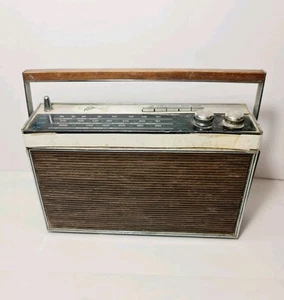 Vintage Philips VHF/MW/LW/FM Battery Powered Radio - Brown Wood Finish & Handle - Picture 1 of 12