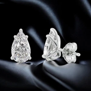 Platinum Women Studs Earring Lab Grown Pear Cut Diamond 2 Ct IGI  Certified 950 - Picture 1 of 11