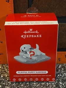 GENUINE Hallmark Keepsake 2017 PLAYFUL PUPPY SURPRISE Black Lab Ornament - Picture 1 of 9
