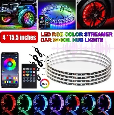 LED RGB COLOR STREAMER CAR WHEEL HUB LIGHTS  4 * 15.5 Inches - Image 1 of 4