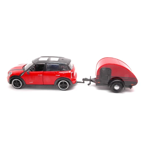 MINI COOPER S COUNTRYMAN 2011 WITH CAMPER TRAILER RED/BLACK 1:24 Motormax Auto S - Immagine 1 di 1