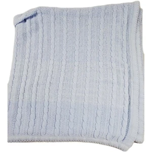 Amy Coe Limited Edition Light Blue Cable Knit Chenille Baby Blanket Blue READ - Picture 1 of 7